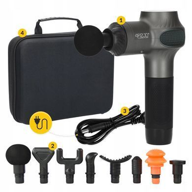 Ручний масажер для тіла MASSAGE GUN-ACTIVE 4FIZJO Масажний пістолет портативний зі змінними наконечниками MG04 фото