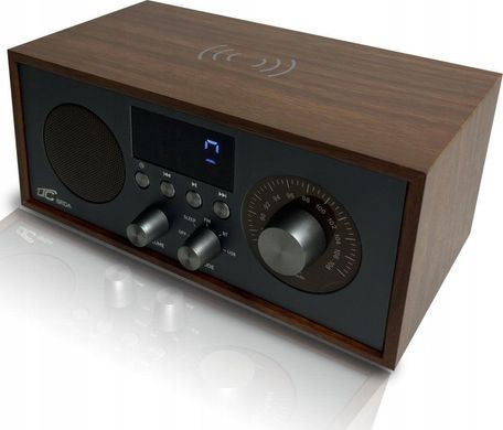 Портативний радіоприймач Brda FM/BT/USB 2200 мАч, 10 Вт, индуктивная зарядка телефона, коричневый/графитовый 5902270791020 фото