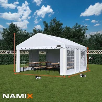 Палатка садовая 5x5 м 25 м&sup2;, высота 2,8 м, оцинкованная сталь, NAMIX BASIC для кафе и свадьбы NX98777 фото