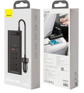 Автомобільний інвертор Baseus 150W 12V-220V чорний, перетворювач напруги в авто з USB та Type-C портами CRNBQ-A01_m фото
