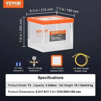 Вакуумная камера VEVOR объемом  7,57 л для дегазации смолы, силикона и полиуретана YKLZKQYKL2GAAHHNZV0 фото
