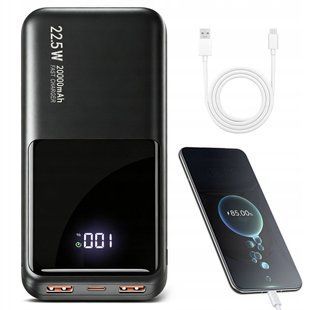 Повербанк 20000 mAh быстрая зарядка PD 22.5W Power Bank 3xUSB с дисплеем Black 5906924735736 фото