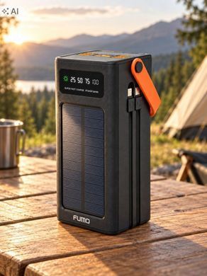 Повербанк 50000 mAh FUMO Solar 22.5W с солнечной панелью, кабелями и фонариком 5907046221398 фото