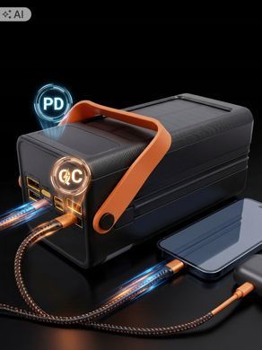 Повербанк 50000 mAh FUMO Solar 22.5W с солнечной панелью, кабелями и фонариком 5907046221398 фото