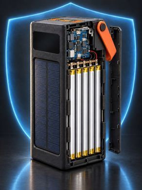 Повербанк 50000 mAh FUMO Solar 22.5W с солнечной панелью, кабелями и фонариком 5907046221398 фото
