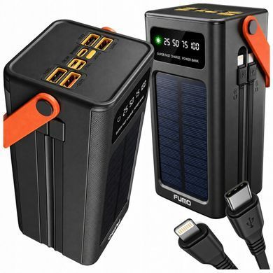 Повербанк 50000 mAh FUMO Solar 22.5W с солнечной панелью, кабелями и фонариком 5907046221398 фото