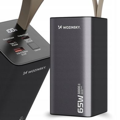 Повербанк 30000 mAh для ноутбука Wozinsky K65+ 65W PD 2xType-C USB LED Gray 5907769364457 фото