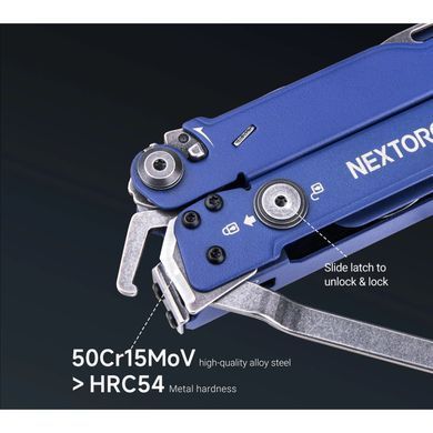 Мультитул Nextorch MT20, 109мм, тактический для спасателей, синий, 14 функций, сталь 50Cr15, ключ для наручников MKPioneerBL фото