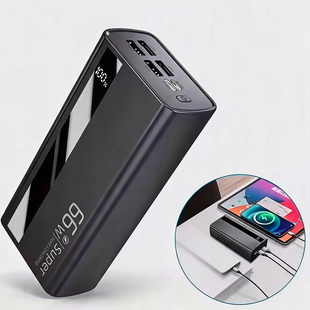Повербанк 60000 mAh швидка зарядка 66W PD QC 3.0 Power Bank 5 виходів LED Black 625014514697 фото