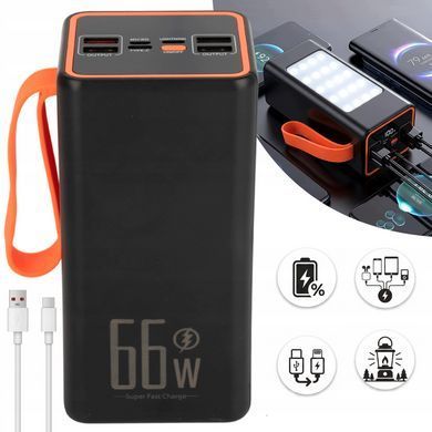 Повербанк 9000 mAh быстрая зарядка 66W Power Bank 4xUSB Type-C фонарик LED Black 602416879128 фото