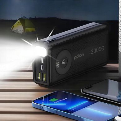 Повербанк 30000 мА&middot;год 22,5 Вт USB-C USB-A QC 3.0 з дисплеєм і ліхтариком POLION PLNPB003 5906728469349 фото
