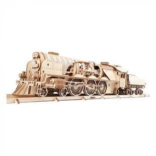 Деревянный механический 3D конструктор Ugears Локомотив с тендером V-Экспресс (70058) бежевый 4820184120853 фото