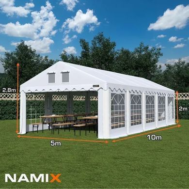 Палатка для вечеринок 5х10 м NAMIX COMFORT ПВХ 560 г/м&sup2;, белый, усиленный оцинкованный каркас, садовый павильон NX98803 фото