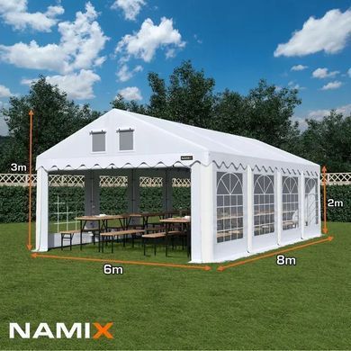 Намет садовий NAMIX COMFORT 6х8 м, ПВХ 560 г/м&sup2;, оцинкована сталь, білий, для заходів та вечірок NX98806 фото