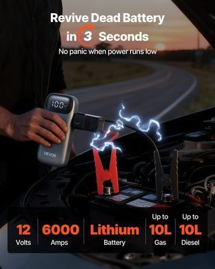 Пусковий пристрій 6000 А 26800 мАг для авто 3 в 1 з ліхтариком USB H26 YJDYQDX6000AMVPUI001V9 фото