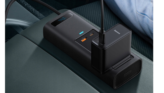 Автомобільний інвертор Baseus 150W 220V (вилка EU та CN) чорний (CRNBQ-A01) 150 W фото