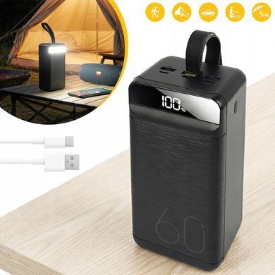 Зовнішній акумулятор (Power Bank) 60000 mAh 22.5W чорний швидка зарядка USB-C LED-дисплей для дому та кемпінгу 4059752999663 фото