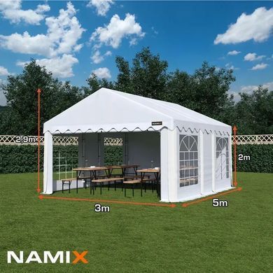 Палатка садовая NAMIX BASIC 3x5 м 15 м&sup2;, оцинкованная сталь, PE 240 г/м&sup2;, для кафе и свадьбы NX98768 фото