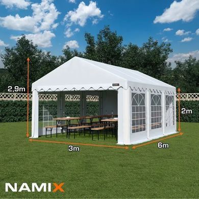 Палатка садовая NAMIX BASIC 3x6 м 18 м&sup2;, оцинкованная сталь, PE 240 г/м&sup2;, для кафе и свадьбы NX98769 фото